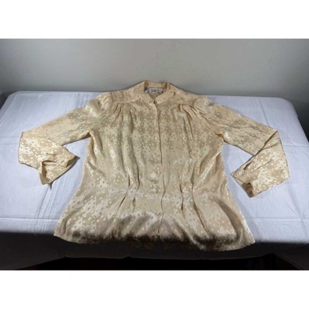 80s Vintage Christian Dior Sportswear Silk Blouse Cream Polka Dot Diamond